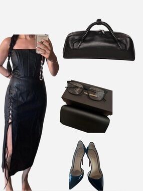 Black Strapless faux leather Dress